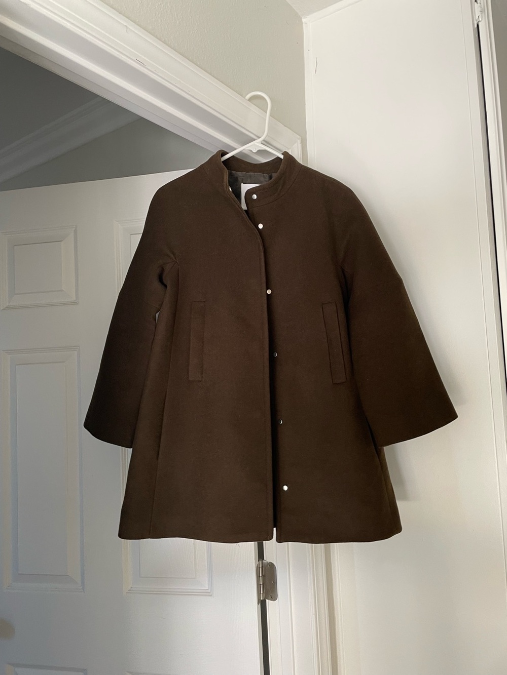 Mango stand collar olive brown coat